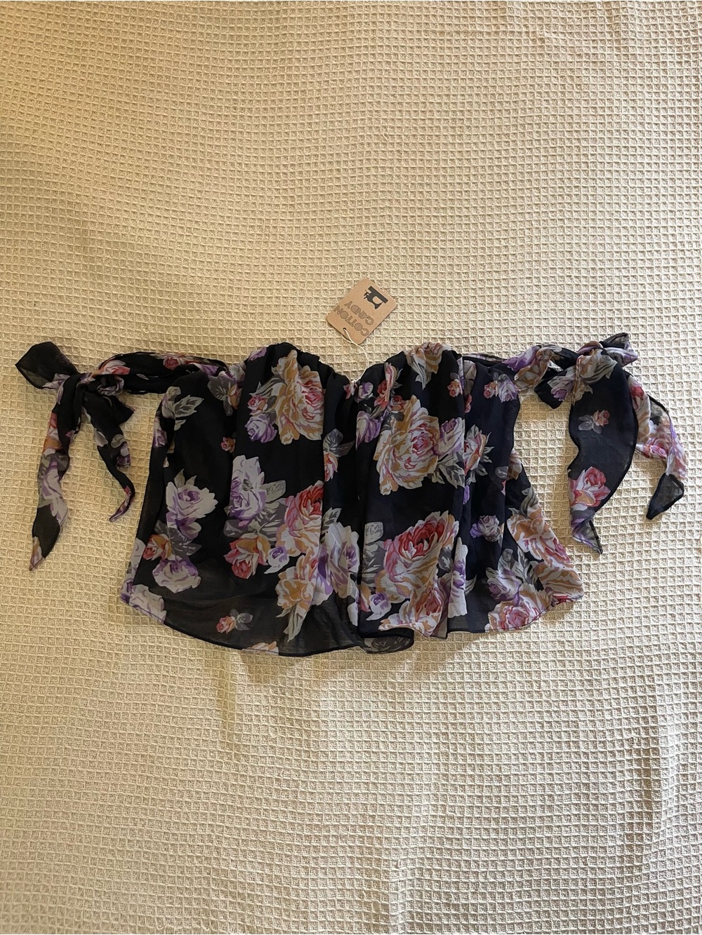 Off Shoulder Bow Strap Tie Floral Bohemian Top